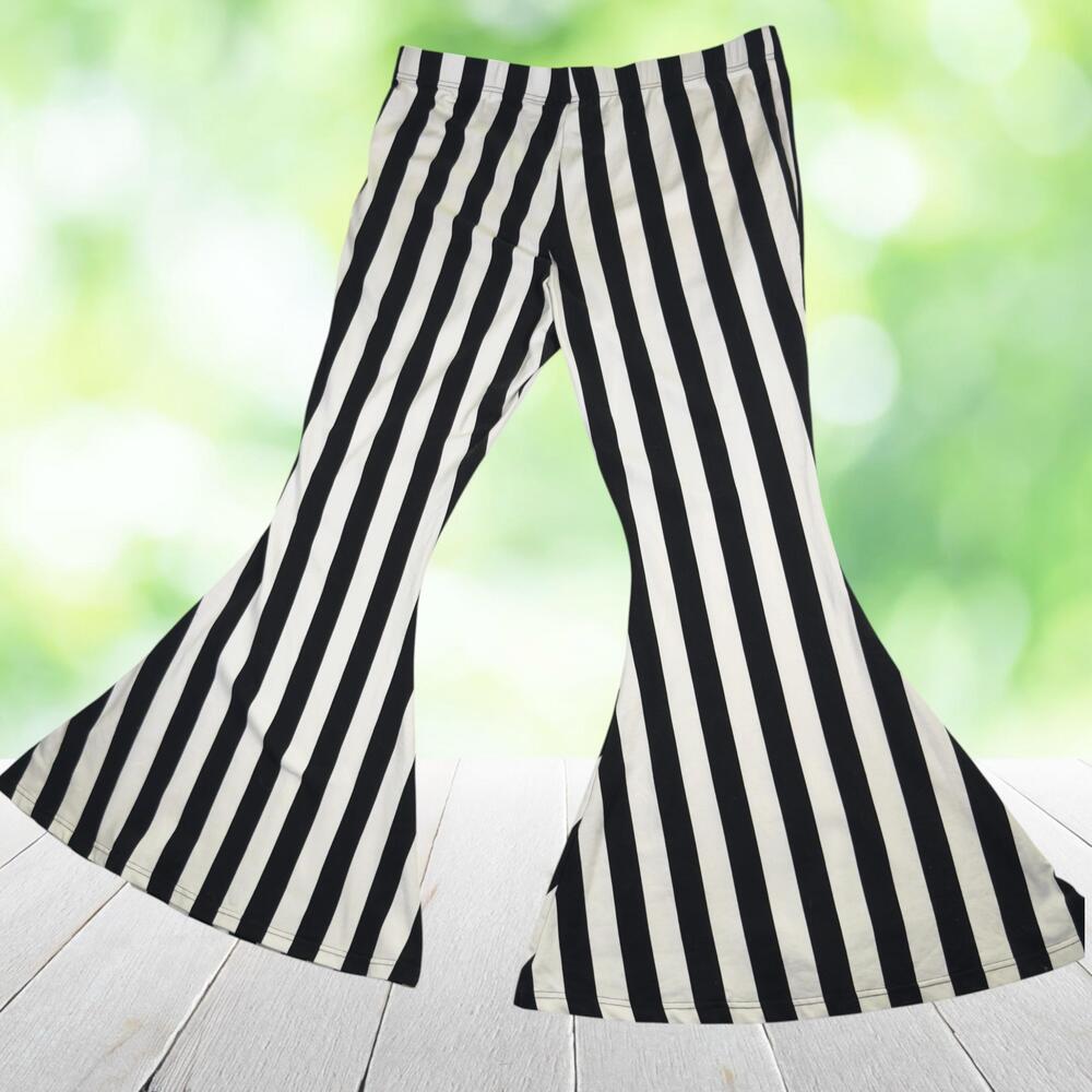 New KILLSTAR Inferno Room Bell Bottom Pants Striped Flare Black White Plus 4XL - Picture 2 of 16